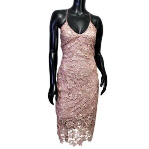 Mia Paluzzi Womens 4 Dusty Rose Pink Crochet Lace Strappy Back Cocktail‎ Dress